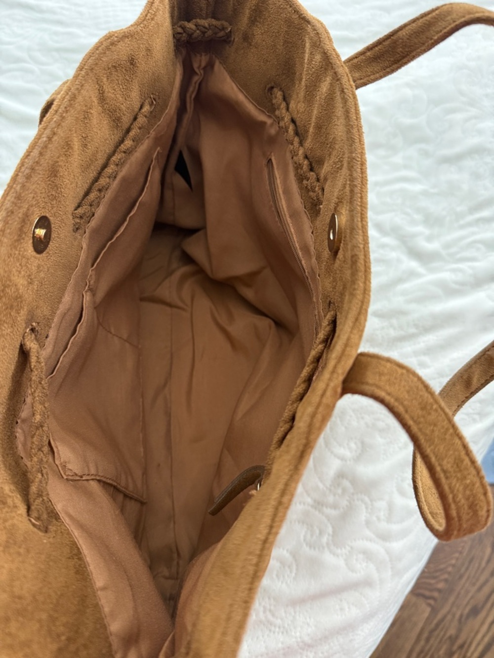 Faux Suede Tassel Tote Bag in Brown - Picture 3 of 6